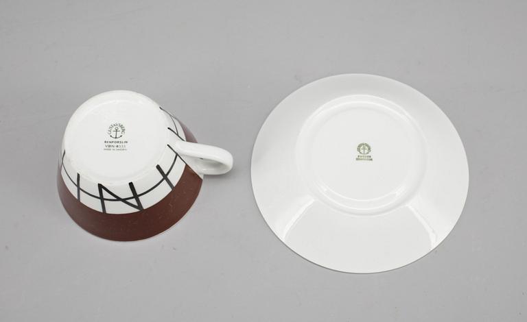 TEKOPPAR MED FAT. 6 st. Benporslin, Stig Lindberg. Gustavsberg.