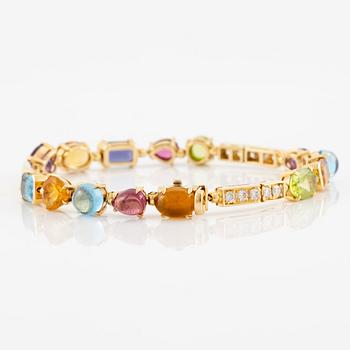 A Bulgari bracelet "Allegra" 18K gold with round brilliant-cut diamonds and coloured stones.
