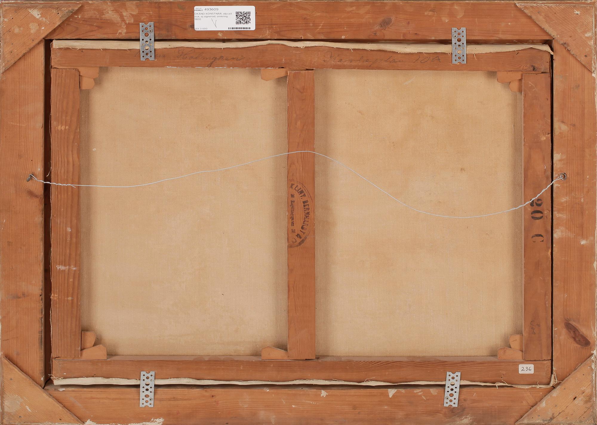 OKÄND KONSTNÄR, olja på duk, ej signerad, omkring 1900.