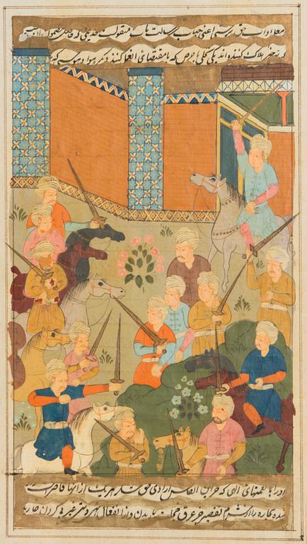 A SET OF TWO BOOK ILLUSTRATIONS, gouache, India/Persia.