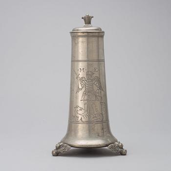 A Baroque 18th century, probably German, pewter jug.