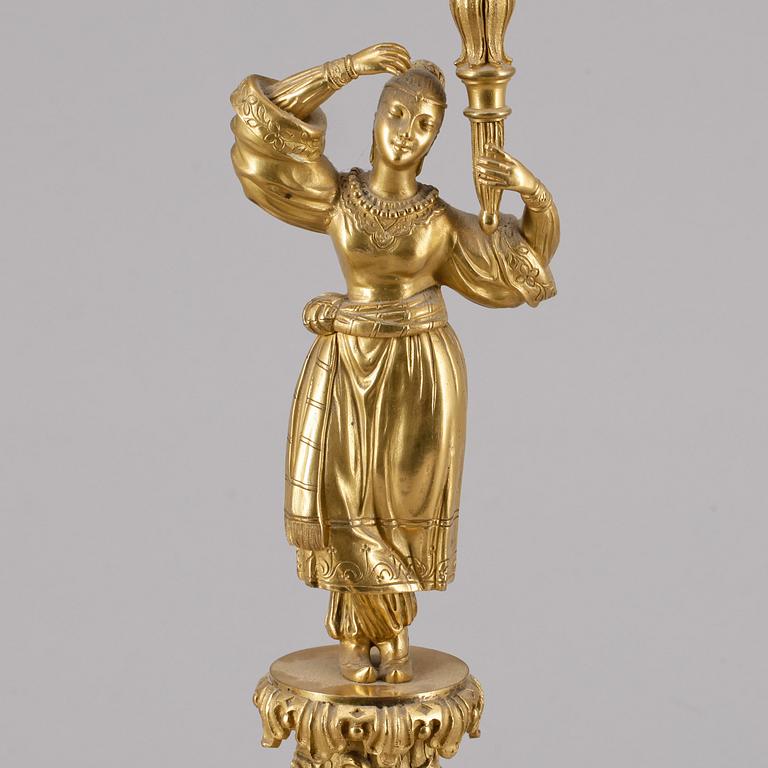 KANDELABRAR, ett par, senempire, 1800-tal.