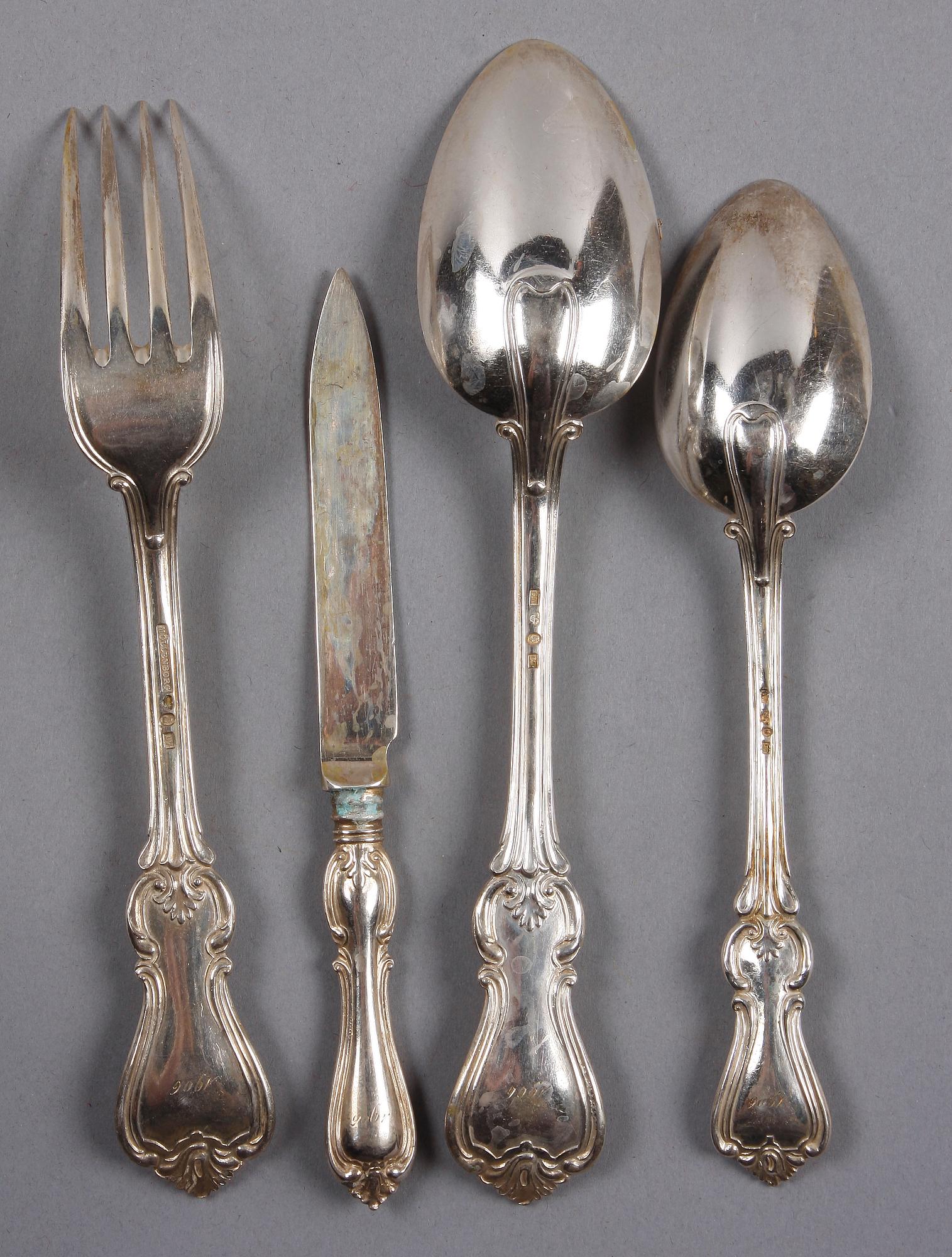 BESTICKSERVISDELAR, 18 st, silver, "Olga", mest firma Gustaf Möllenborg tidigt 1900-tal.