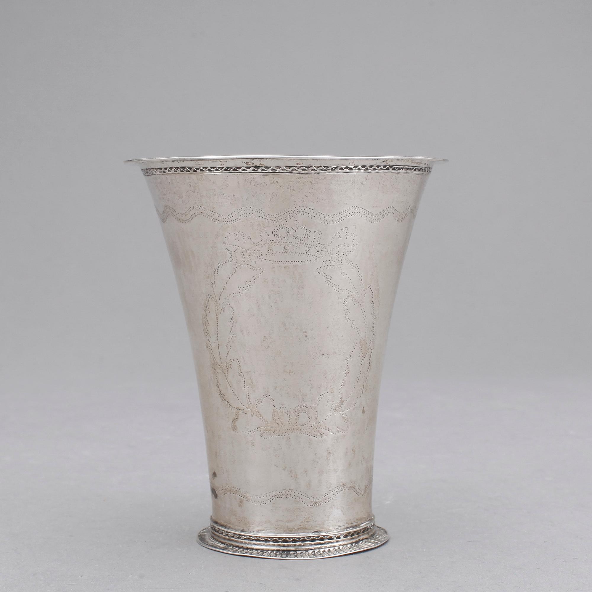 BÄGARE, silver Johan Berggren, Kristianstad, 1761. Vikt ca 66 gram.
