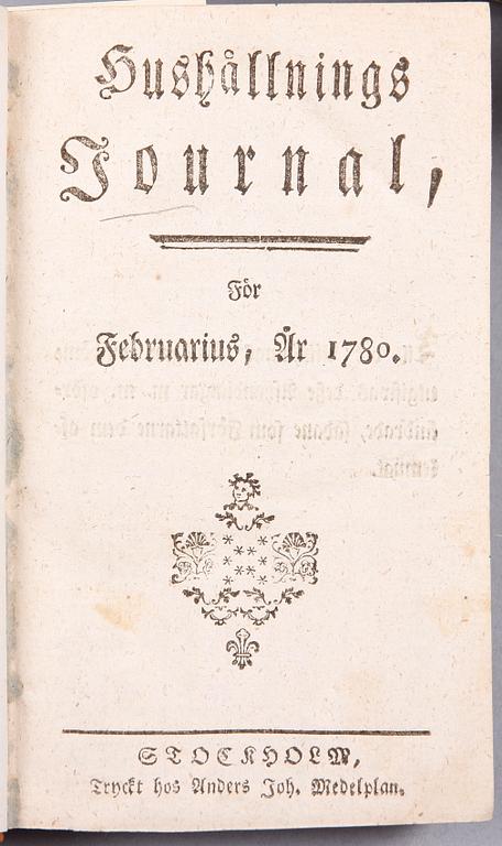 BÖCKER, 6 st, om lanthushållning, bla "Tankar wid skötseln och nyttan af boskap och fjäderfä..." av Jan Brauner, Stockholm 1756.