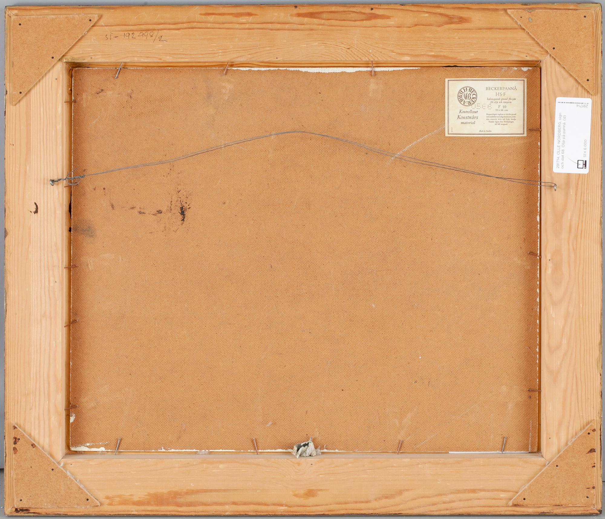 OLLE NORDBERG, olja på pannå, sign och dat 68.