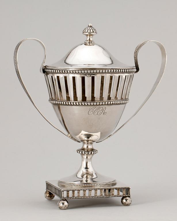 SOCKERSKÅL, silver, sengustaviansk, Jonas Malmstedt, Göteborg, 1799. Ca 465 g.