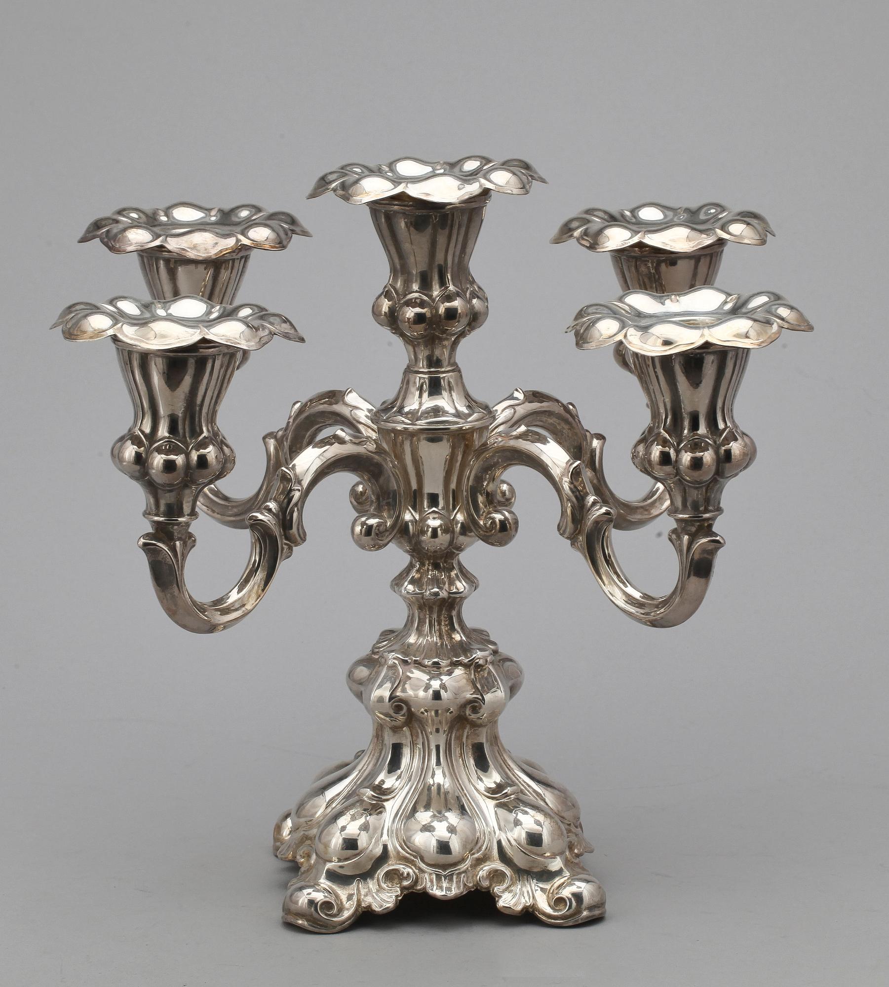 LJUSSTAKE, silver, barockstil, CG Hallberg, 1954, tot vikt ca 772g.
