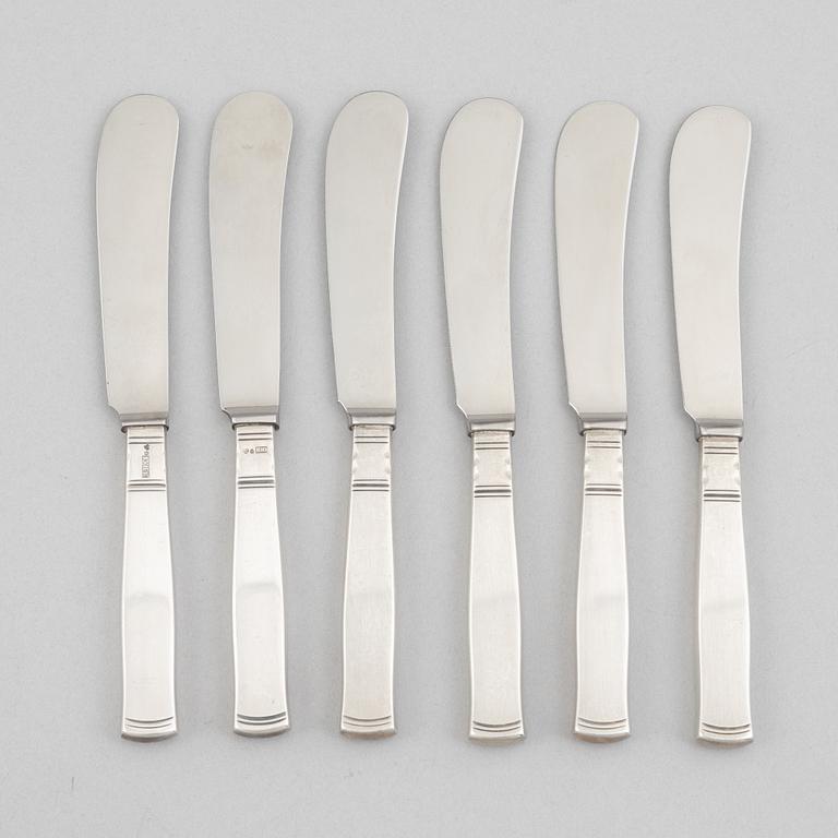 Jacob Ängman, six silver butter knives, "Rosenholm", GAB, Eskilstuna 1976-1990.
