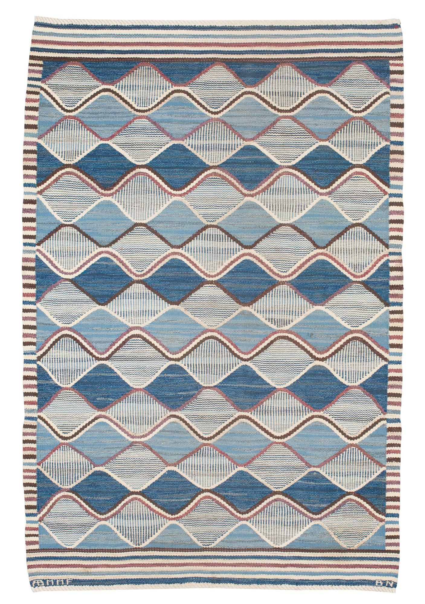 RUG. "Spättan blå". Tapestry weave (gobelängteknik). 213 x 140 cm. Signed AB MMF BN.