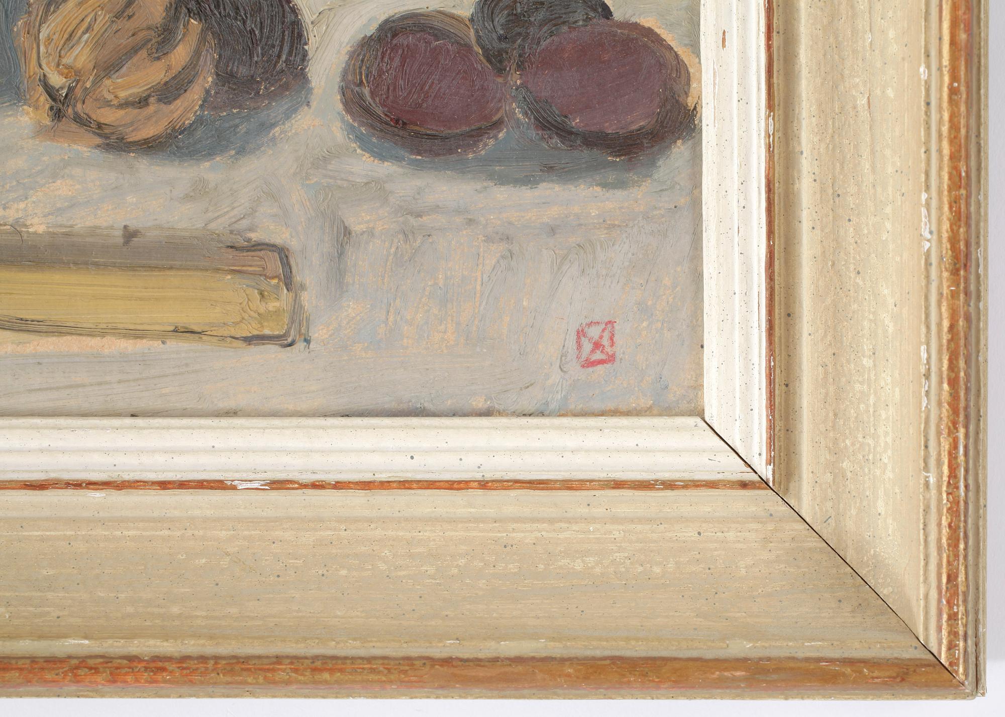 NISSE ZETTERBERG, oljemålning på pannå. Monogramsignerad.