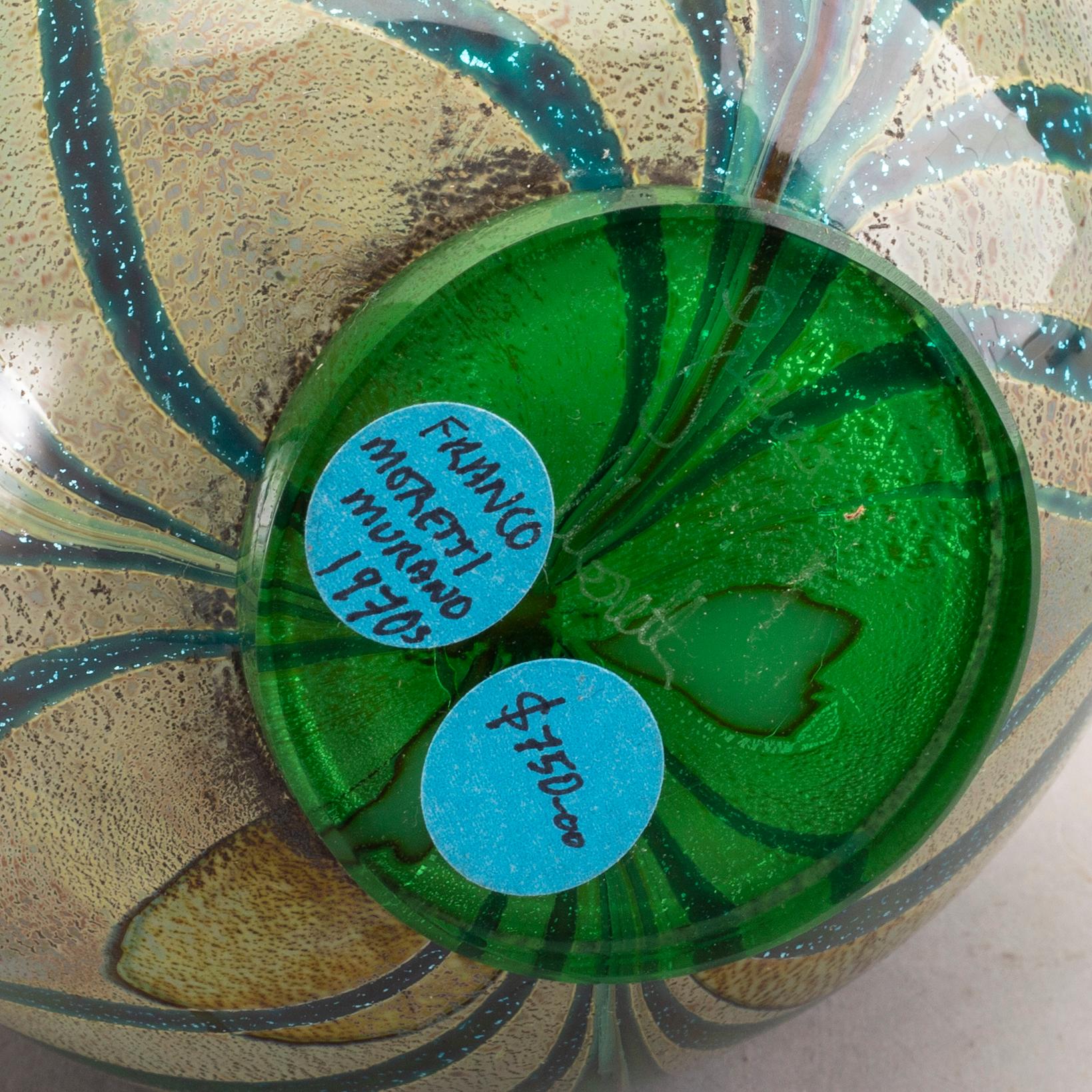 FRANCO MORETTI vaser 2 st signerade Murano Italien, glas 1900-talets mitt/andra hälft.