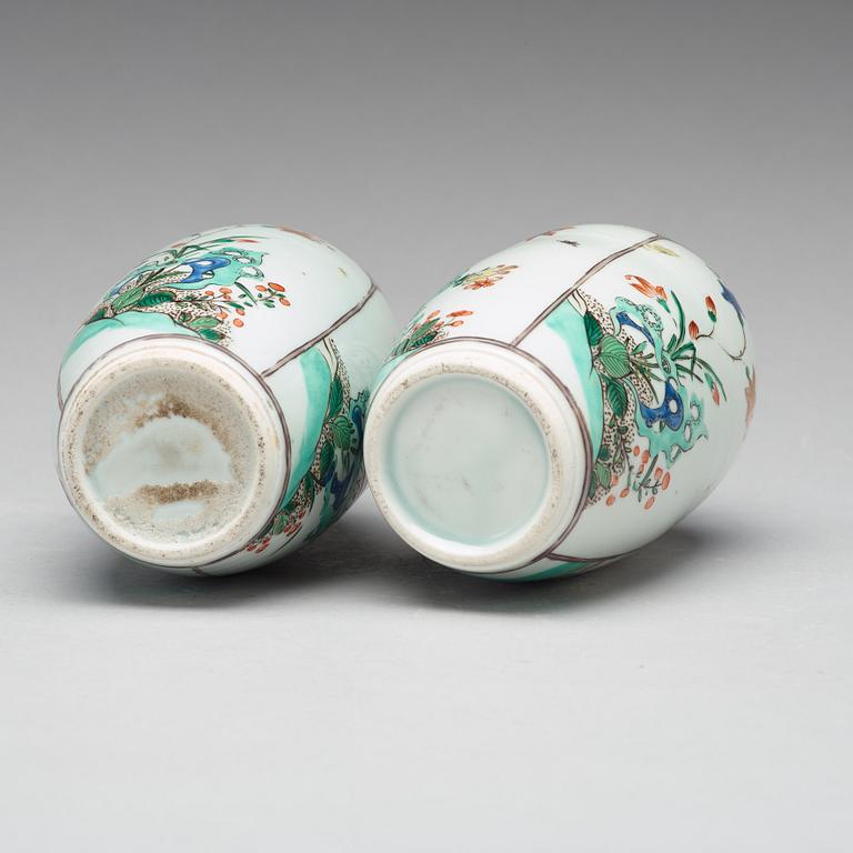 A pair of famille verte vases, presumably Samson, 19th Century.