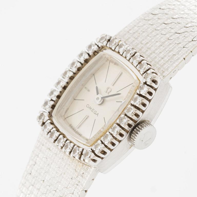 Omega, wristwatch, 18K white gold with diamonds, 15 mm.