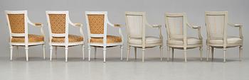 Six matched Gustavian late 18th century armchairs.