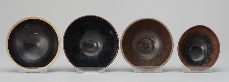 A set of four Temmoku bowls, Song dynasty.
