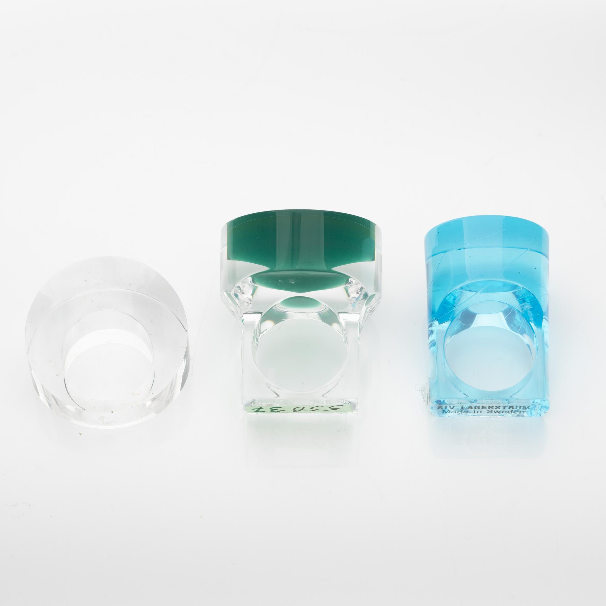 Siv Lagerström, three acrylic plastic rings, 1970s.