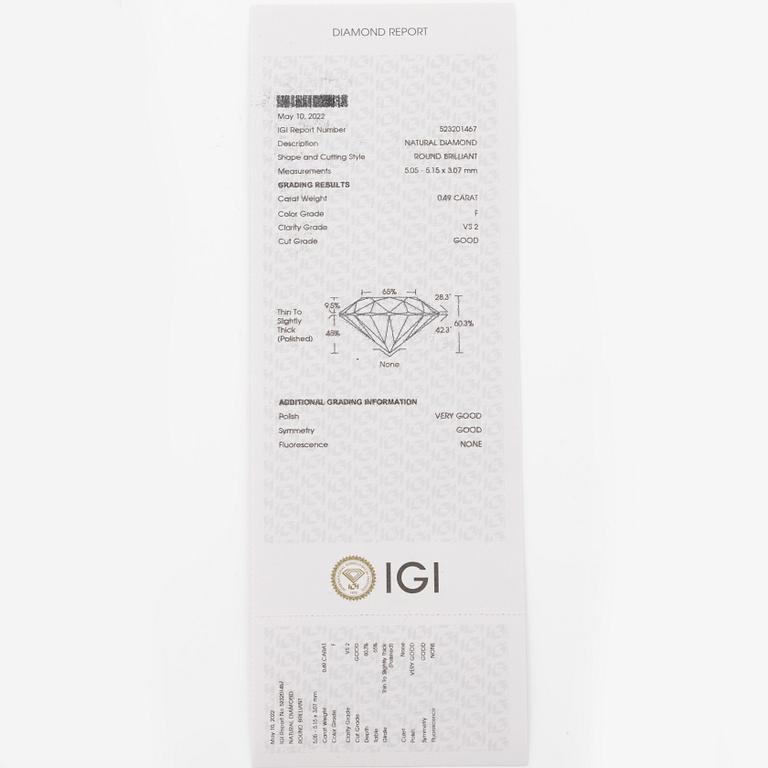 Ring 18K white gold set with a brilliant-cut diamond, accompanied by an IGI report.