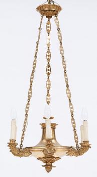 An Empire 19th century gilt bronze six-light hanging-lamp.