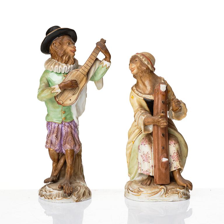 A group of eight Meissen porcelain figures from the 'Affenkapelle', late 19th Century.