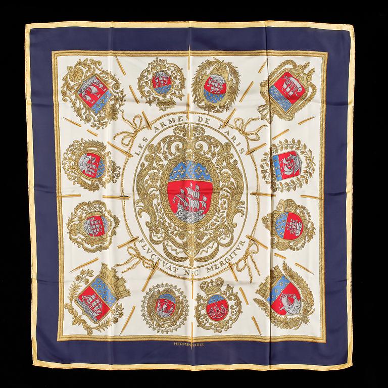 Foulard Hermès 'Les Armes De Paris' En Soie - Modèle Carré - Bleu - Occasion