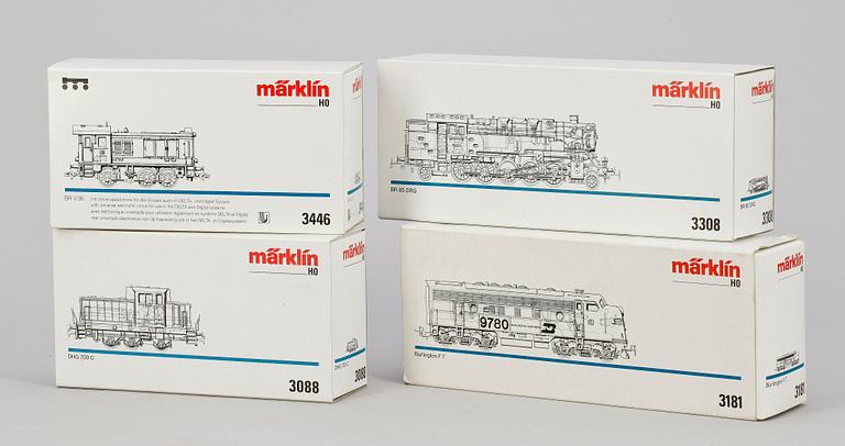 PARTI LOK, 4 st, Märklin H0, 3346, 3088, 3308 samt 3181, 1900/2000-tal.