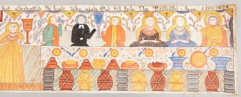 BONADSMÅLNING, papper klistrat på duk, märkt Anno 1828.