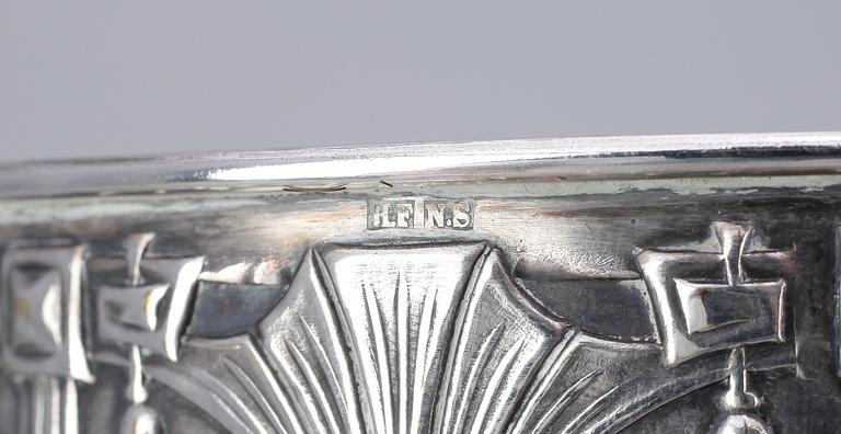 PRAKTPOKAL, jugend, nysilver, 1900-talets början stämplad, H.F.