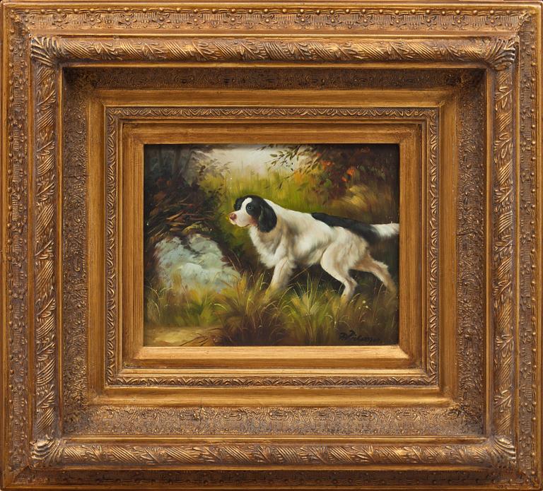 OKÄND KONSTNÄR, olja på pannå, bär signatur P Richardson. 1900-talets andra hälft.