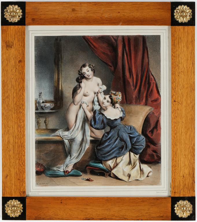 ACHILLE DEVÉRIA, efter, ett par färglitografier, tryckt av Lemercier, 1800-tal.