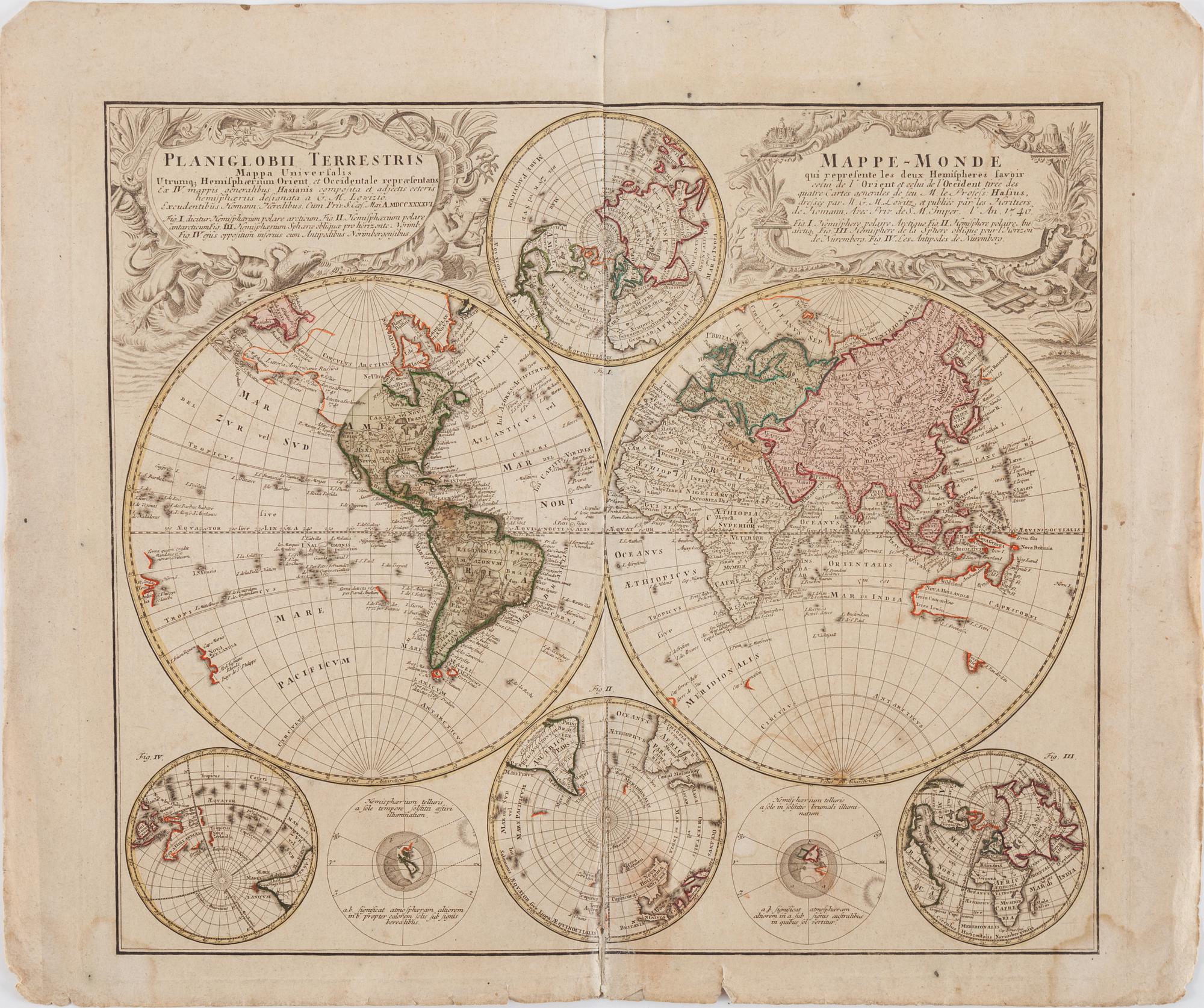 JOHAN BAPTISTA HOMANN(HIS HEIRS), Planiglobbi Terrestris, second half of the 18th century.