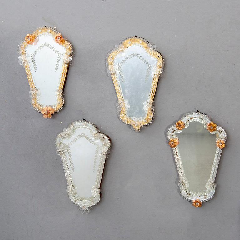 Four mid 20th century mirrors from Murano, Venice Italy.