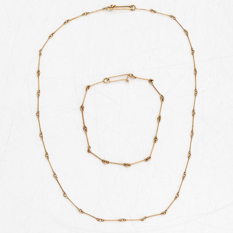 Björn Weckström, a 14K gold necklace 'Minirays' and bracelet 'Palas' for Lapponia 1975 and 1979.