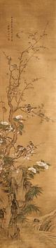 192. A Song style hanging scroll with birds, by an unidentified artist signed Wu Zhu, late Qing dynasty (1644-1912).