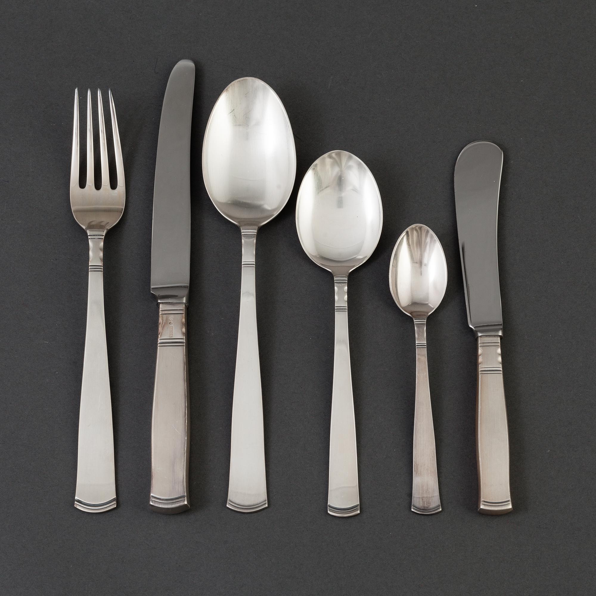 BESTICKUPPSÄTTNING, 60 delar, silver, GAB, modell "Rosenholm", Stockholm, 1900-talets andra hälft. Vikt ca 2296 gram.