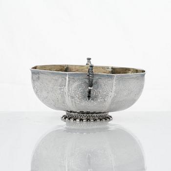 A Swedish Baroque parcel-gilt silver brandy-bowl, mark of Petter Lund, Nyköping 1703.