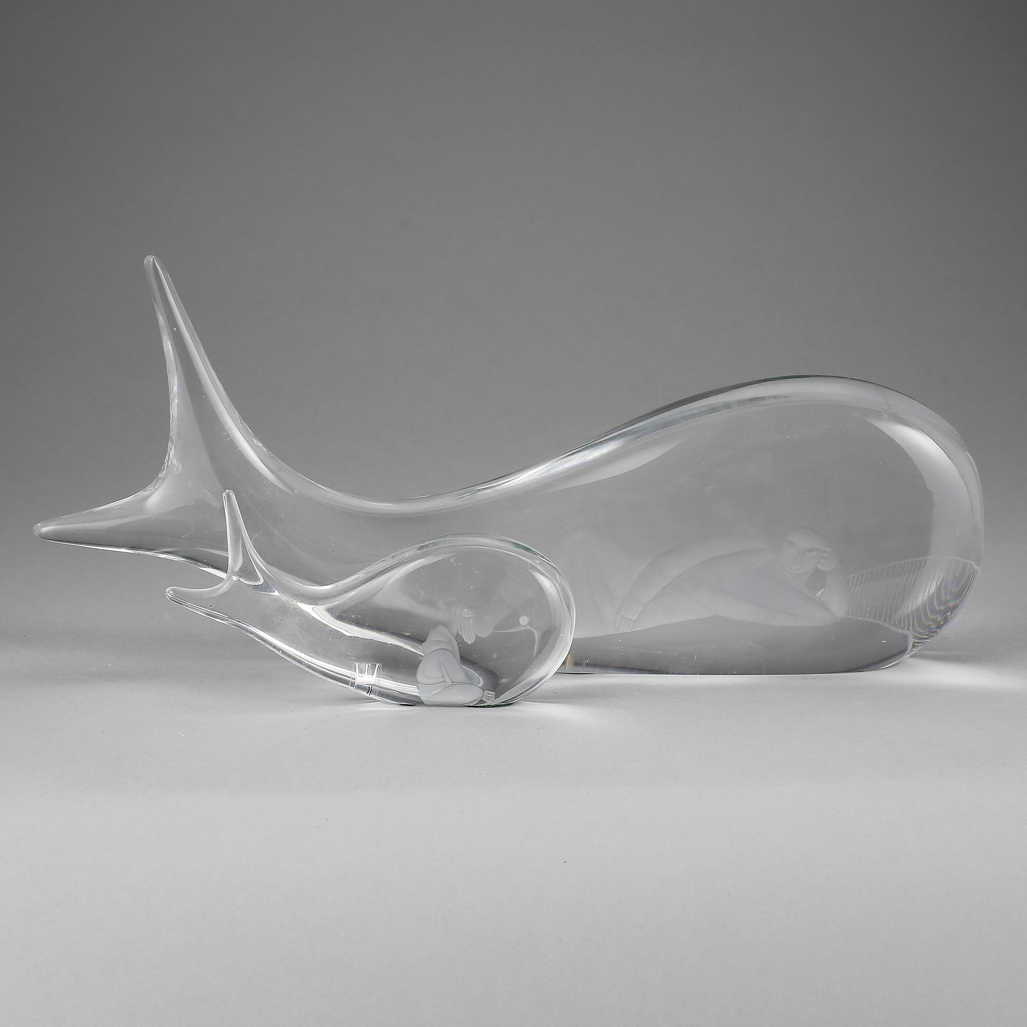 SKULPTURER, 2 st, glas, Vicke Lindstrand, Kosta.