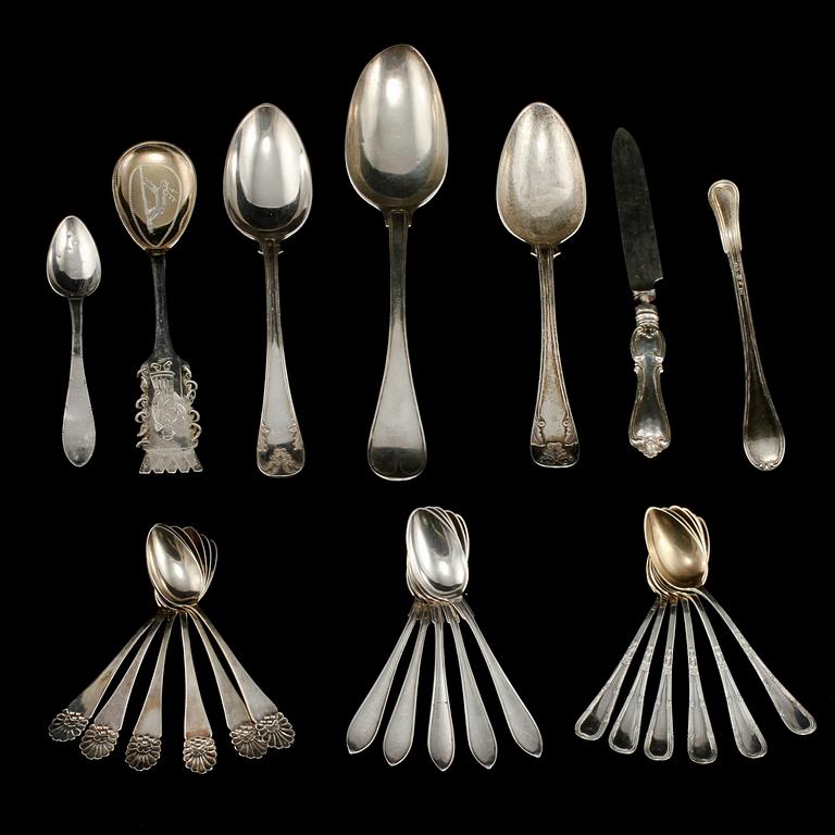 PARTI BESTICK, silver, 23 delar, 1800/1900-tal. Vikt 370 g.