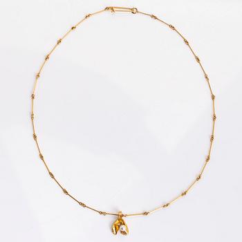 Björn Weckström, A 14K gold and cultured pearl necklace, 'Tundra flower' for Lapponia 1977.