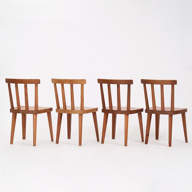 Axel Einar Hjorth, a set of four pine 'Utö' chairs, Nordiska Kompaniet, Sweden 1930s.