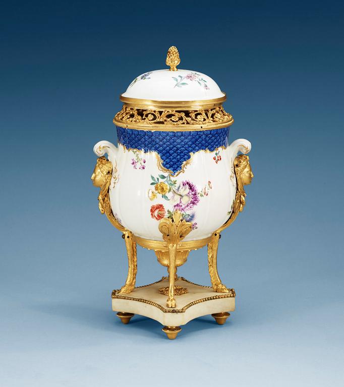A ormulu mounted jar with cover, probably Meissen Marcolini ca 1800.