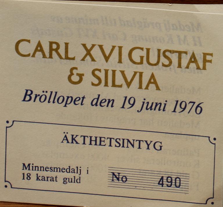 MINNESMEDALJ, 18k guld, Sporrong, 1976. Vikt 60 g.