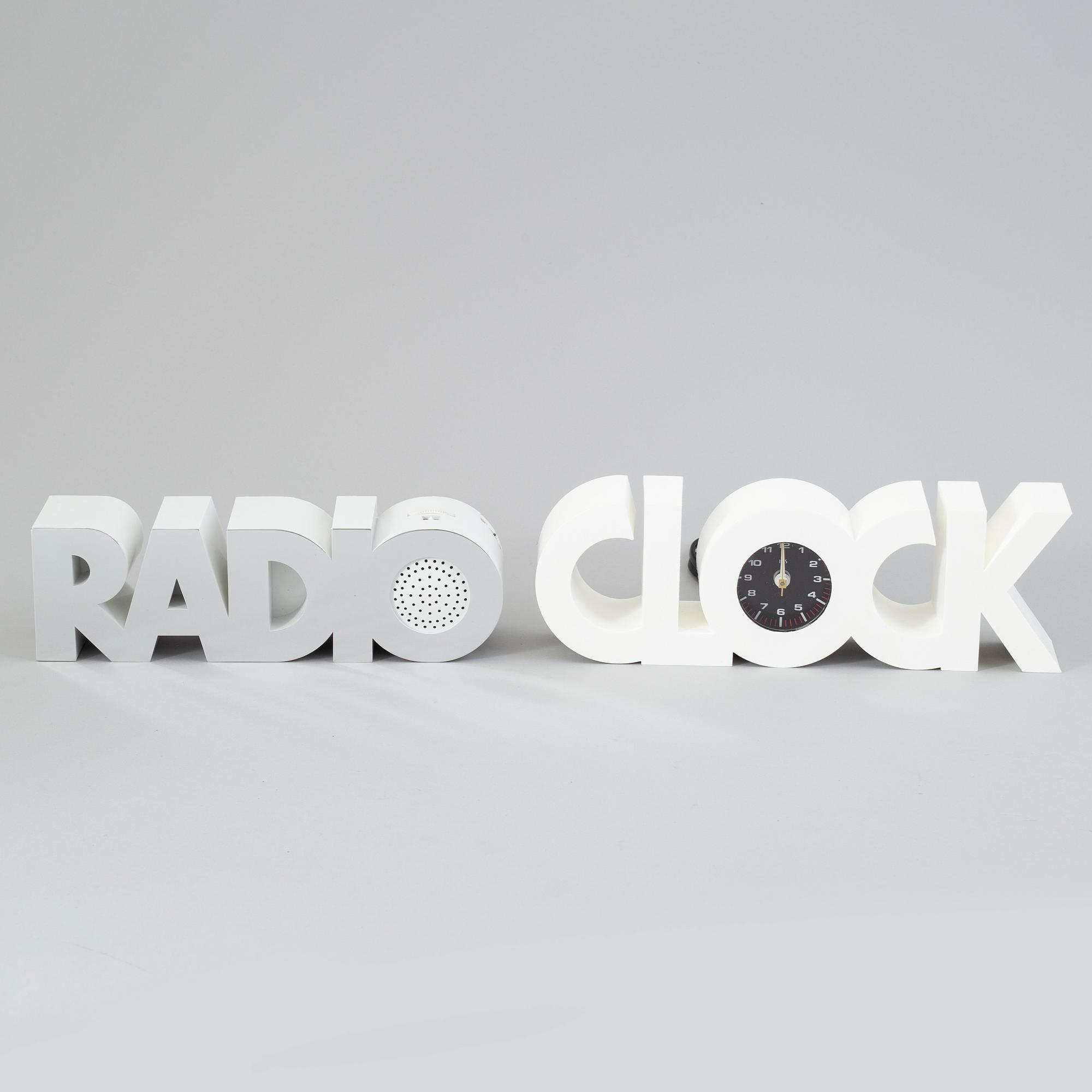 a plastic clock and radio from ISIS, USA, 1980's.