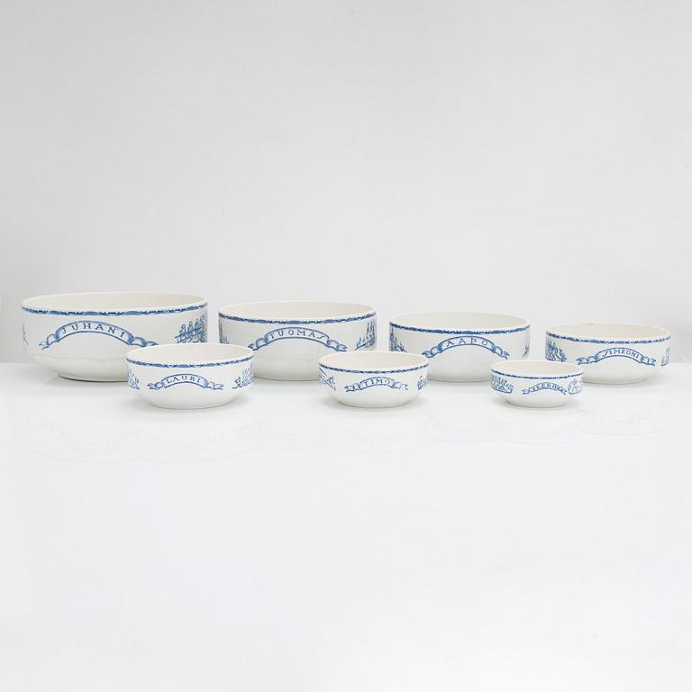 Svea Granlund, bowls, 7 pcs, "Seven Brothers", Arabia, 1928-32.