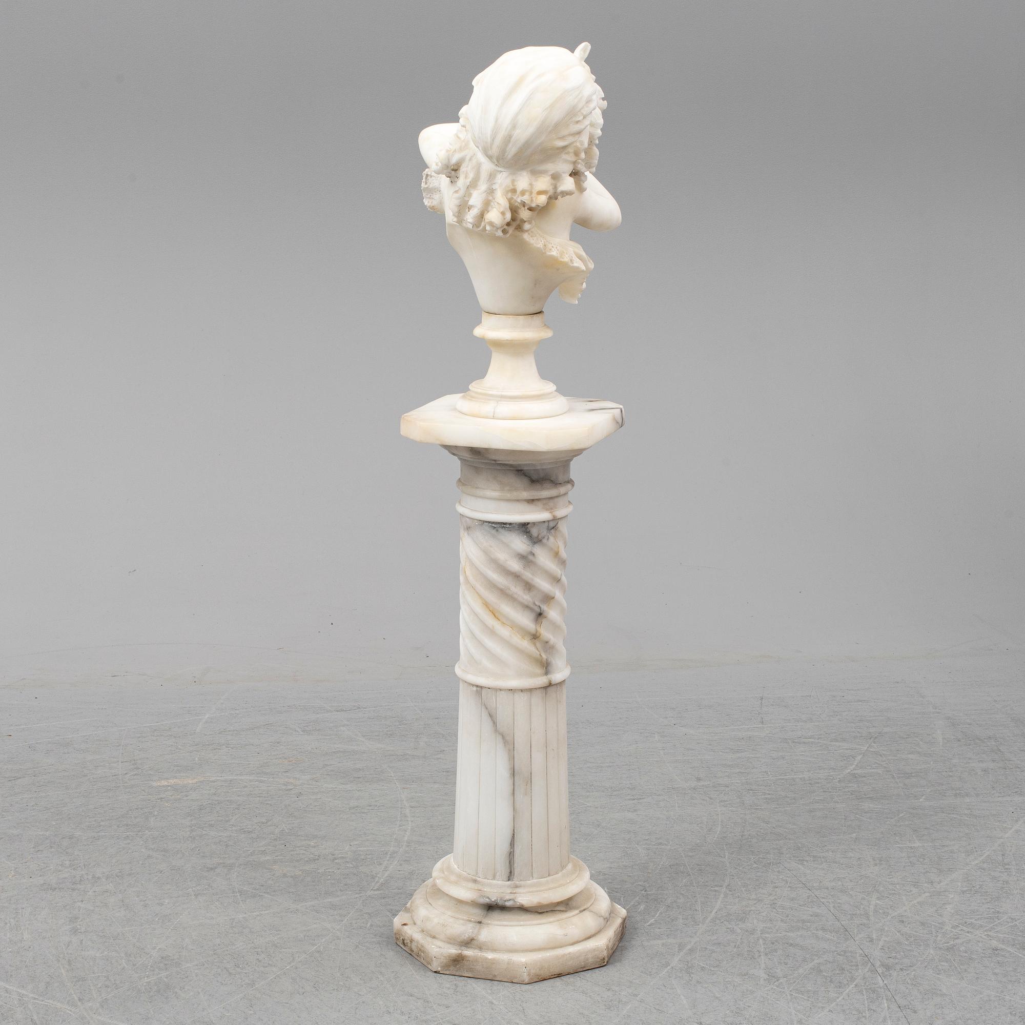 UNKNOWN ARTIST 19TH/20TH CENTURY, sculpture and pedestal. Unsigned. Marble and alabaster.