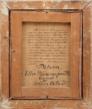 ANDERS EKLUND, tillskriven, olja på duk, föreställande den kvinnliga påven Johanna, signerad á tergo.