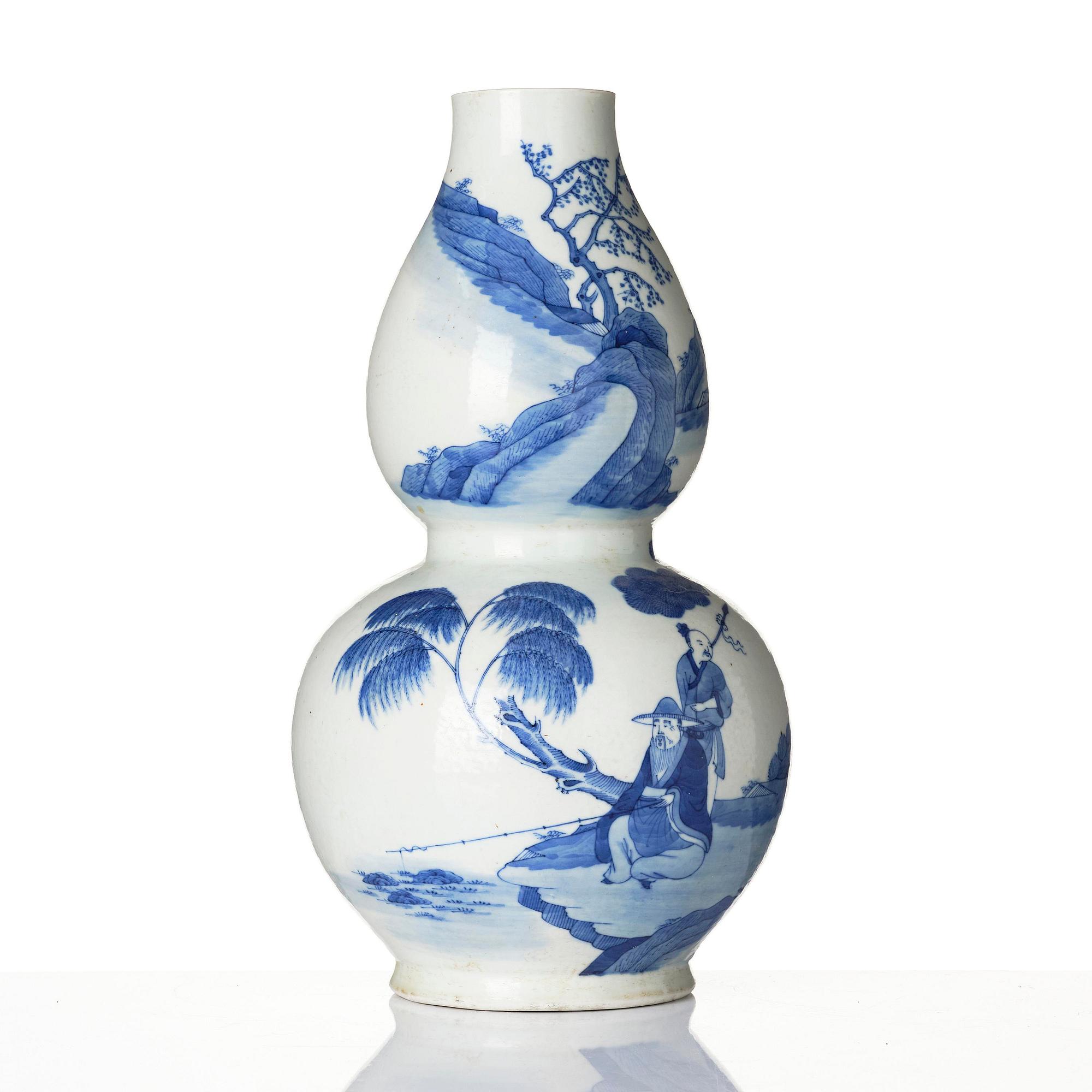 A large blue and white gourd-shaped vase, 20th century.