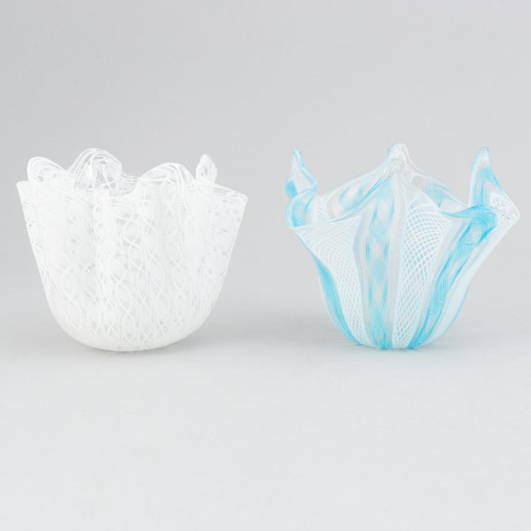 Paolo Venini & Fulvio Bianconi,  two 'Fazzoletto' glass vases, Venini, Murano, Italy.