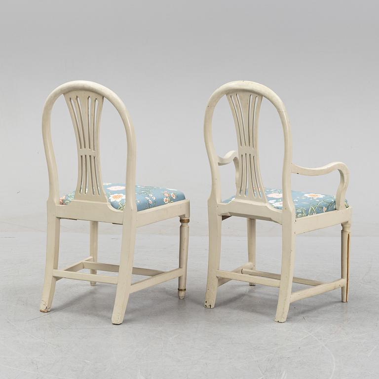 A Gustavian chair and armchair, end of the 18th Century.