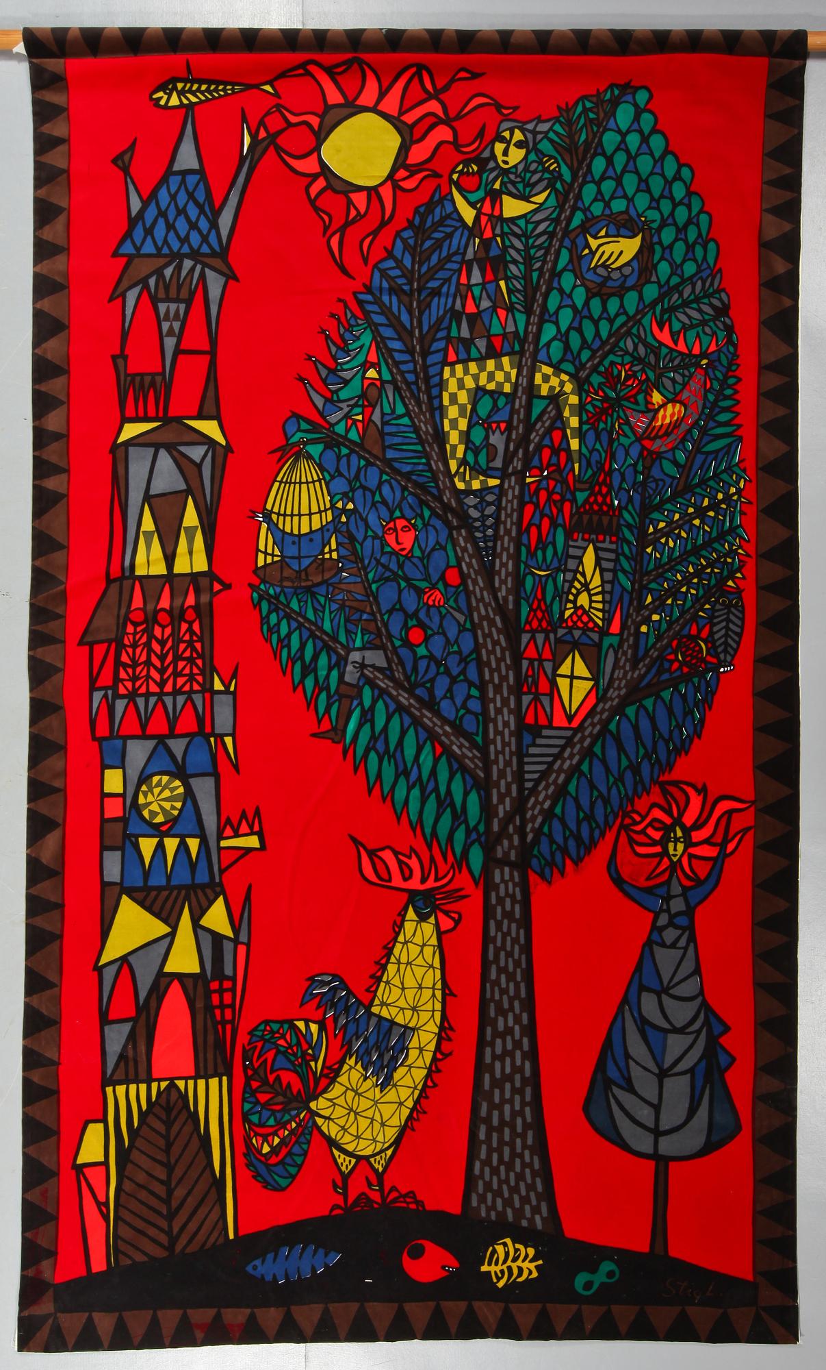 VÄGGBONAD, sammet, "Livets Träd", Stig Lindberg, omkring 1900-talets mitt.